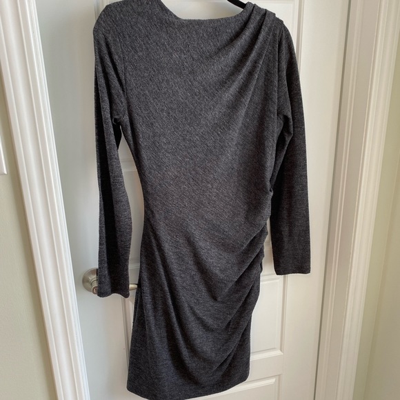 Asymmetrical Grey Sweater Dress with Ruching - Picture 7 of 7